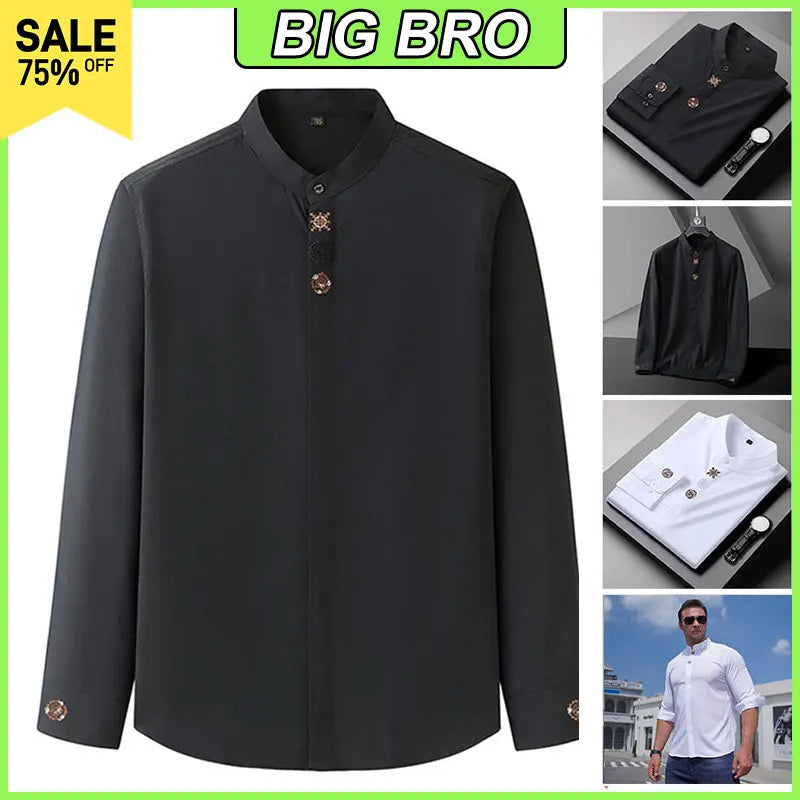 Men's Plus Size Mandarin Collar Shirt