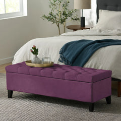 Purple Velvet Tufted Storage Ottoman Bench