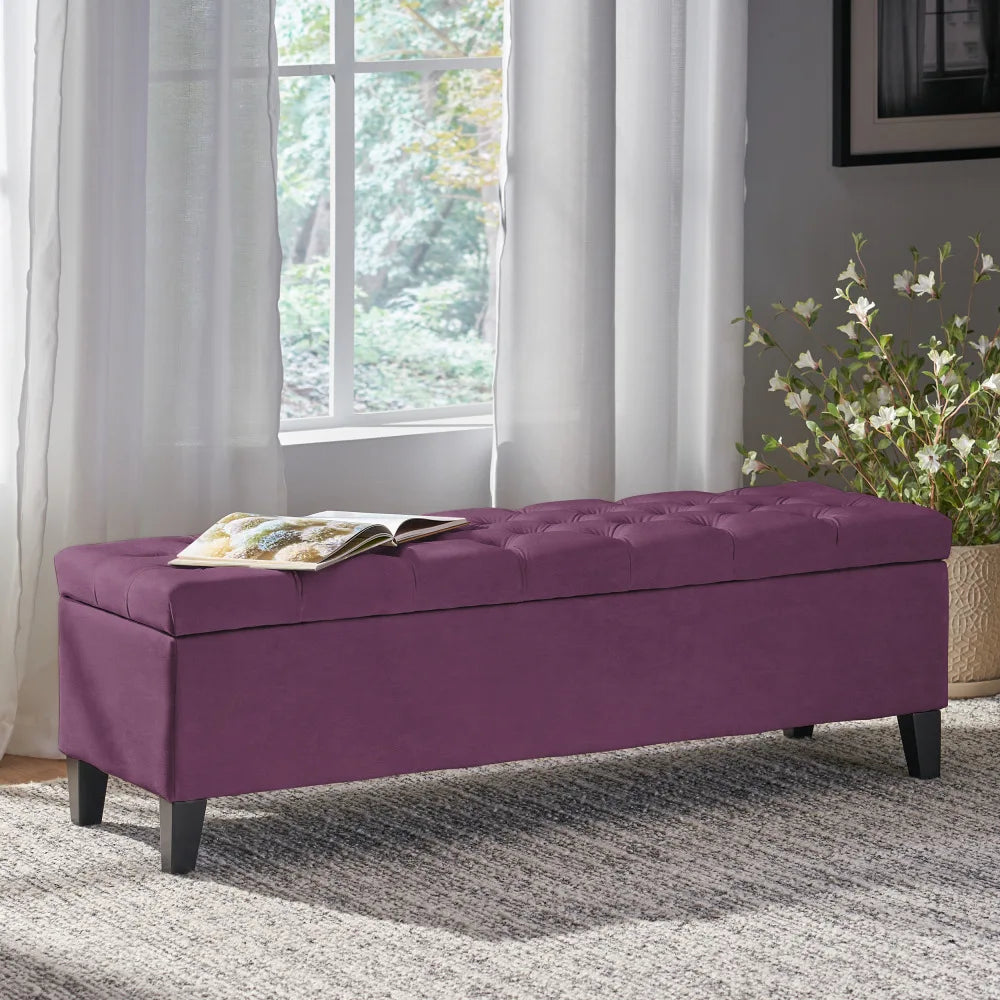 Purple Velvet Tufted Storage Ottoman Bench