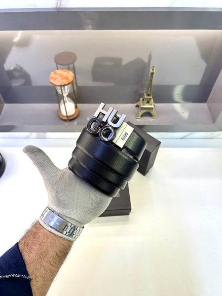 HUGO BOSS GREY BLACK REVERSIBLE BELT – PREMIUM EDITION