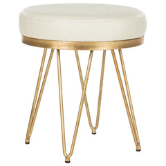 Cream Round Faux Ostrich Bench with Gold Frame