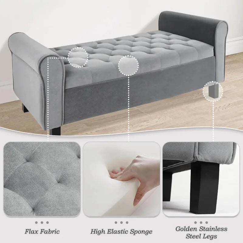 Velvet Storage Ottoman Bench