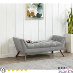 Contemporary Tufted Linen Bench