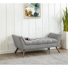 Contemporary Tufted Linen Bench