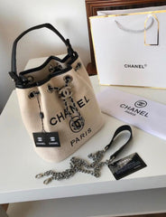CHANEL DRAWSTRING CHAIN BUCKET BAG – BLACK LEATHER (SILVER TONE)
