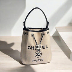 CHANEL DRAWSTRING CHAIN BUCKET BAG – BLACK LEATHER (SILVER TONE)