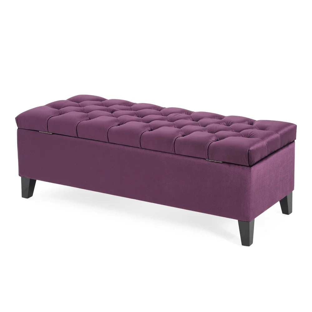 Purple Velvet Tufted Storage Ottoman Bench