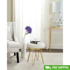 Cream Round Faux Ostrich Bench with Gold Frame