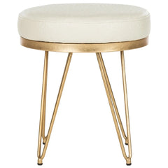 Cream Round Faux Ostrich Bench with Gold Frame