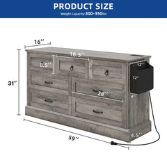 59" Wide Wooden Bedroom Dresser