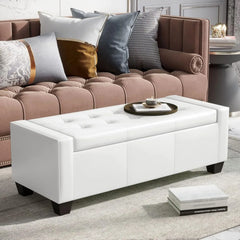 Large 51" Tufted Faux Leather Storage Ottoman Bench