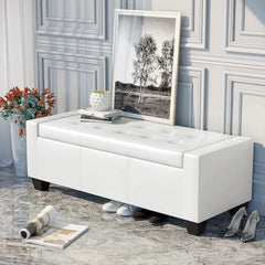 Large 51" Tufted Faux Leather Storage Ottoman Bench