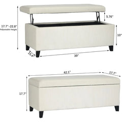 42" Beige Corduroy Lift-Top Storage Ottoman Bench