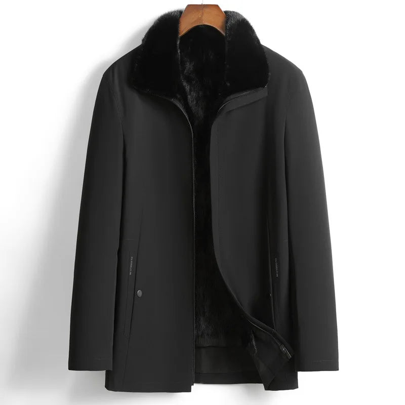 Black Mid-Length Fur Jacket
