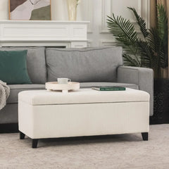 42" Beige Corduroy Lift-Top Storage Ottoman Bench