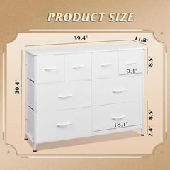 Dresser for Bedroom with 8 Drawers, Wide Fabric Dresser for Storage and Organization, Bedroom Dressers, Chest of Drawers, White - DigiTech ecom Store
