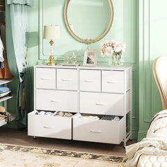 Dresser for Bedroom with 8 Drawers, Wide Fabric Dresser for Storage and Organization, Bedroom Dressers, Chest of Drawers, White - DigiTech ecom Store