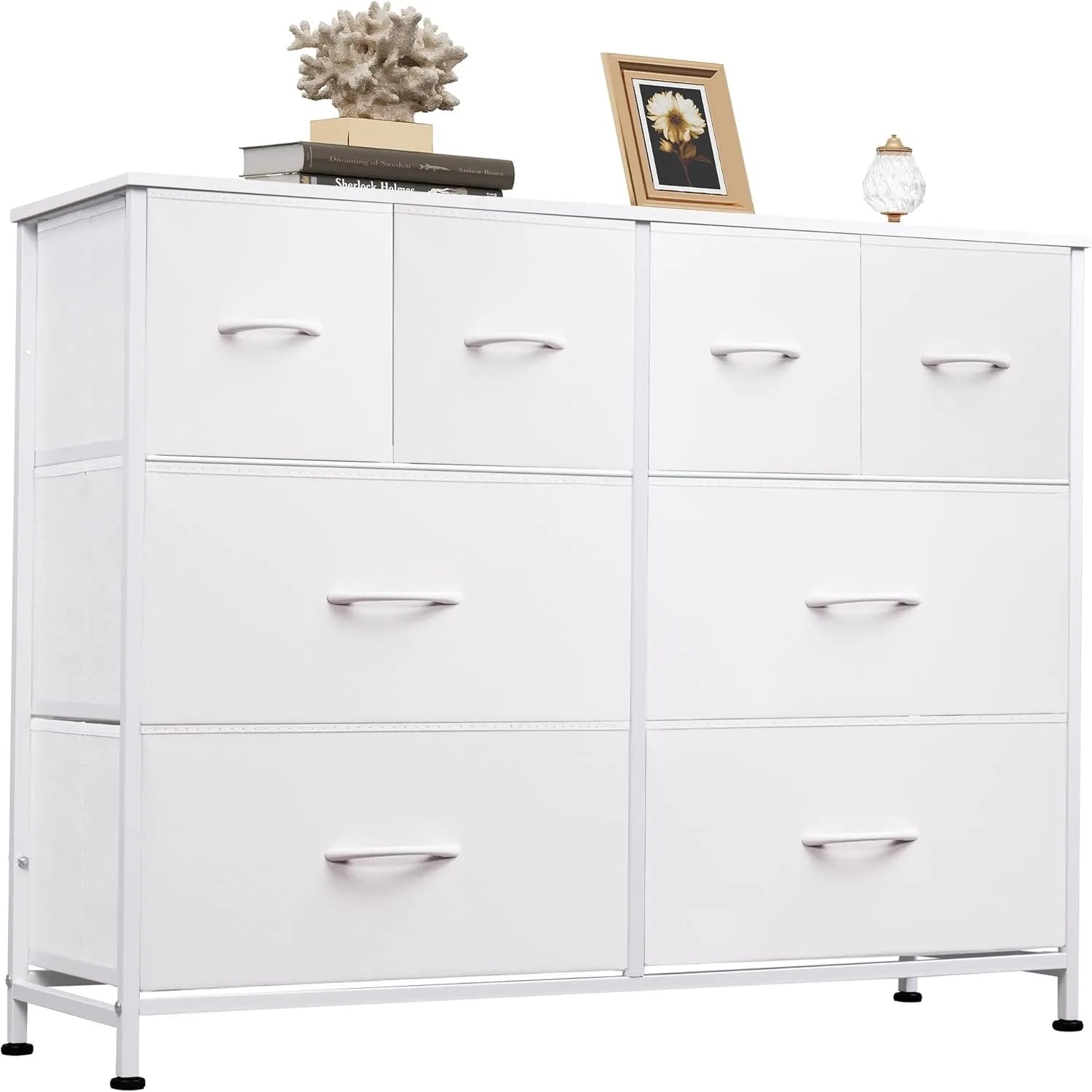 Dresser for Bedroom with 8 Drawers, Wide Fabric Dresser for Storage and Organization, Bedroom Dressers, Chest of Drawers, White - DigiTech ecom Store