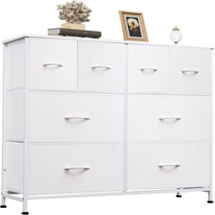 Dresser for Bedroom with 8 Drawers, Wide Fabric Dresser for Storage and Organization, Bedroom Dressers, Chest of Drawers, White - DigiTech ecom Store