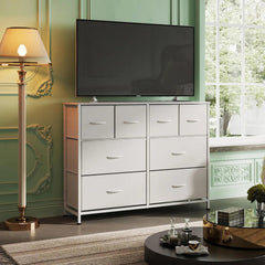 Dresser for Bedroom with 8 Drawers, Wide Fabric Dresser for Storage and Organization, Bedroom Dressers, Chest of Drawers, White - DigiTech ecom Store
