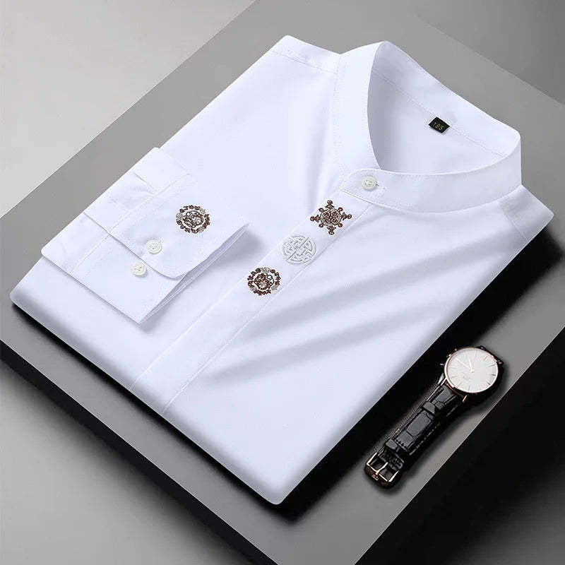 Men's Plus Size Mandarin Collar Shirt