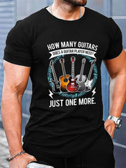 [Guitar Print, Plus Size T-Shirt] Plus Size Casual Guitar Print T-Shirt - Crew Neck, Short Sleeve, Polyester Blend - DigiTech ecom Store