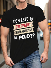 Men's Crew Neck "With This Great Body Who Needs Hair" Graphic Tee - Casual Polyester Knit T-Shirt with Slight Stretch - DigiTech ecom Store