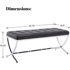 Modern PU Leather Dining Bench, Button Tufted Ottoman Bench with X - Shape Chrome Finish Upholstered End of Bed Bench Comfy - DigiTech ecom Store