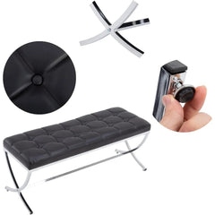 Modern PU Leather Dining Bench, Button Tufted Ottoman Bench with X - Shape Chrome Finish Upholstered End of Bed Bench Comfy - DigiTech ecom Store
